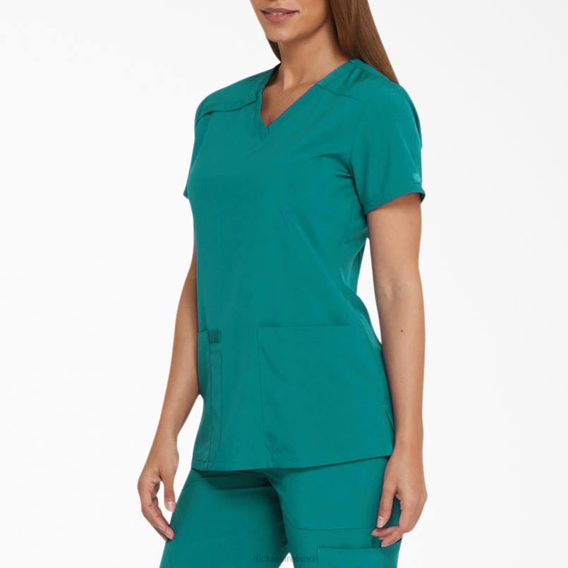 Dickies Women EDS Essentials V-Neck Scrub Top Teal (DTL) N80J2447 Apparel