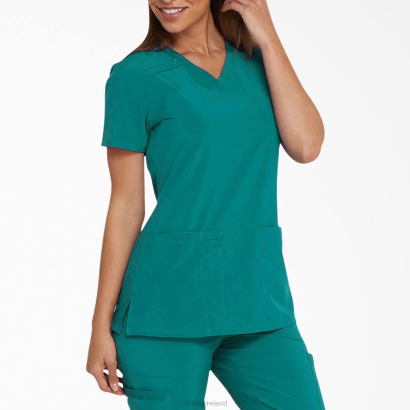 Dickies Women EDS Essentials V-Neck Scrub Top Teal (DTL) N80J2447 Apparel
