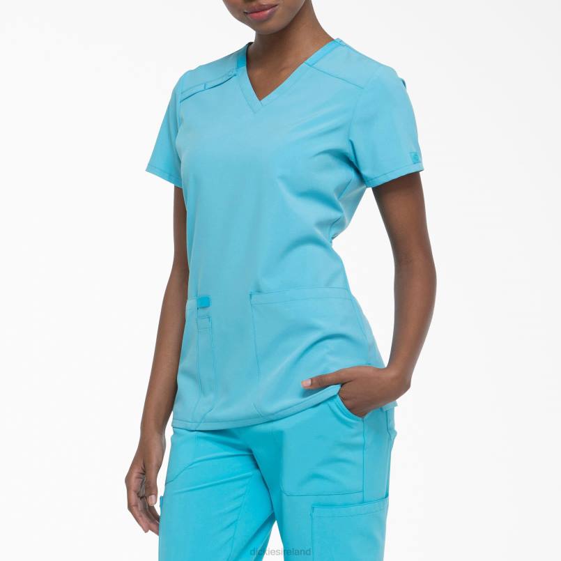 Dickies Women EDS Essentials V-Neck Scrub Top Turquoise (TQ) N80J2459 Apparel