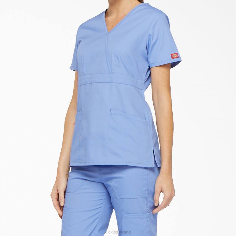 Dickies Women EDS Signature Mock Wrap Scrub Top Ceil Blue (CBL) N80J2613 Apparel