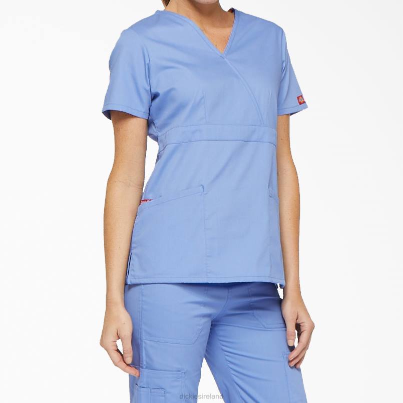 Dickies Women EDS Signature Mock Wrap Scrub Top Ceil Blue (CBL) N80J2613 Apparel
