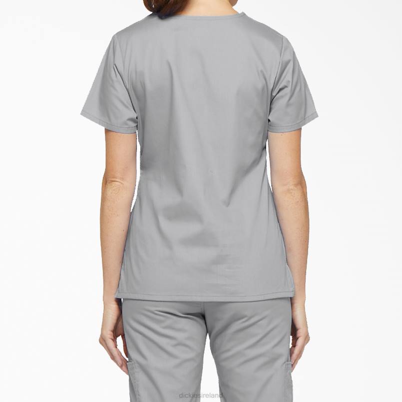 Dickies Women EDS Signature Mock Wrap Scrub Top Gray (GY) N80J2619 Apparel