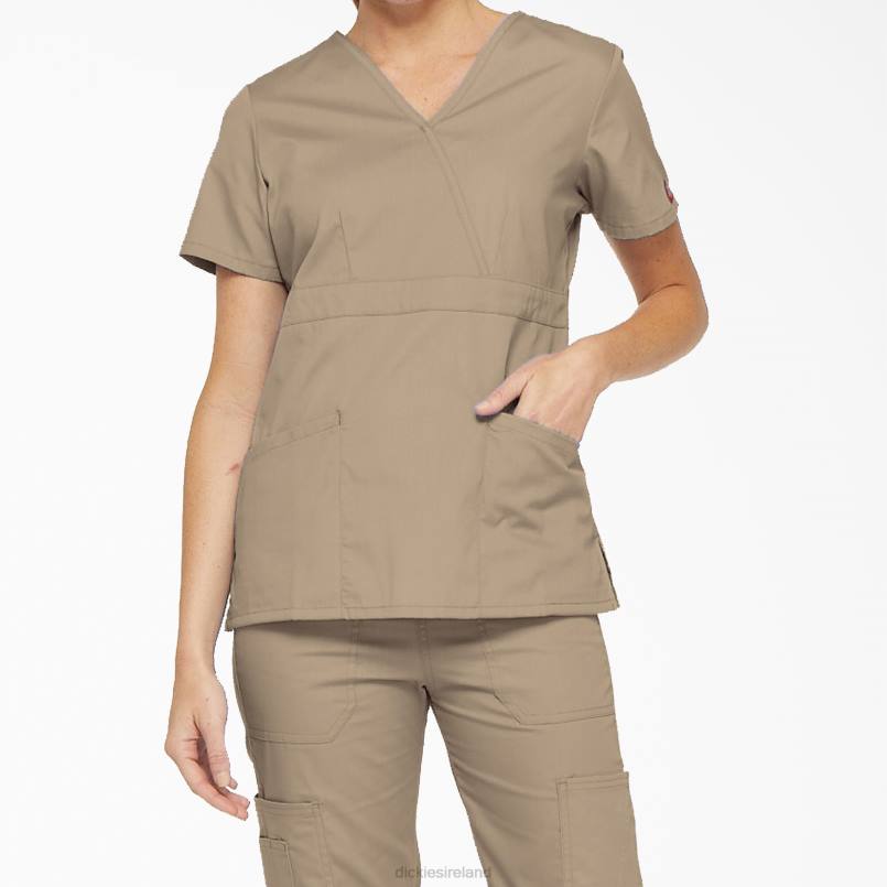 Dickies Women EDS Signature Mock Wrap Scrub Top Khaki (KHA) N80J2620 Apparel