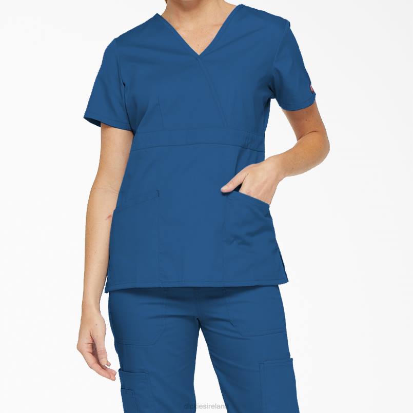 Dickies Women EDS Signature Mock Wrap Scrub Top Royal Blue (RB) N80J2624 Apparel