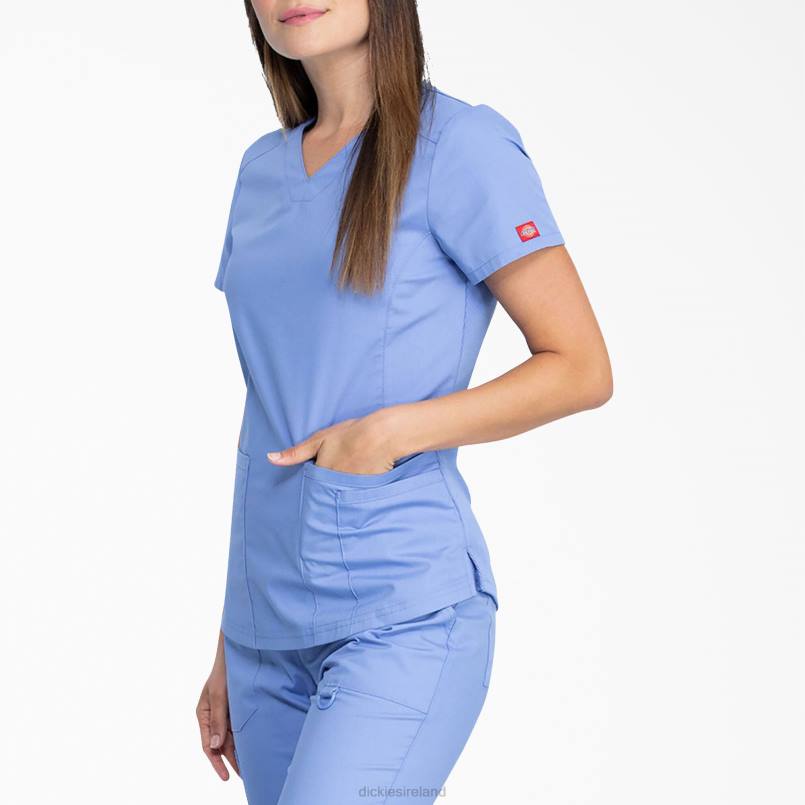 Dickies Women EDS Signature V-Neck Scrub Top Ceil Blue (CBL) N80J2593 Apparel