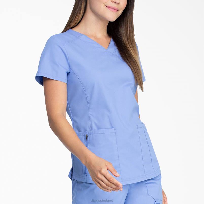 Dickies Women EDS Signature V-Neck Scrub Top Ceil Blue (CBL) N80J2593 Apparel