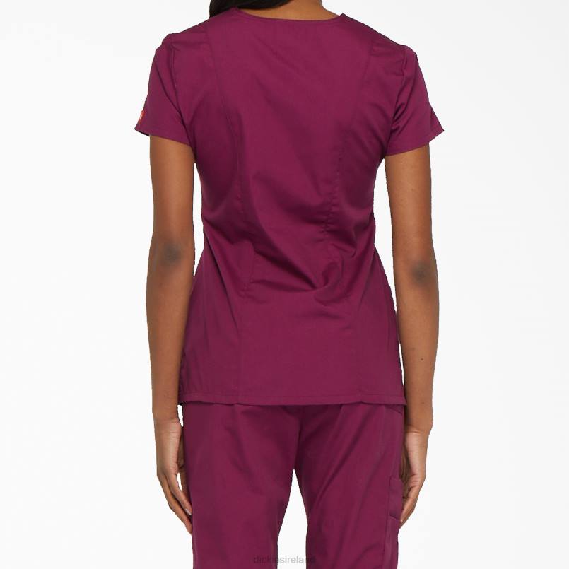 Dickies Women EDS Signature V-Neck Scrub Top with Pen Slot Wine (WIN) N80J2422 Apparel