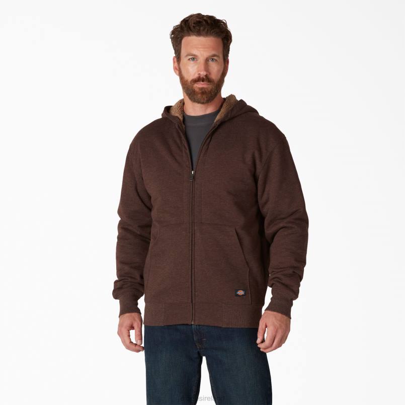 Dickies Men High Pile Fleece Lined Full Zip Hoodie Chocolate Heather (CTH) N80J1010 Apparel