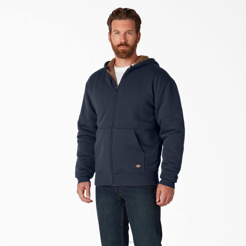 Dickies Men High Pile Fleece Lined Full Zip Hoodie Dark Navy (DN) N80J1012 Apparel