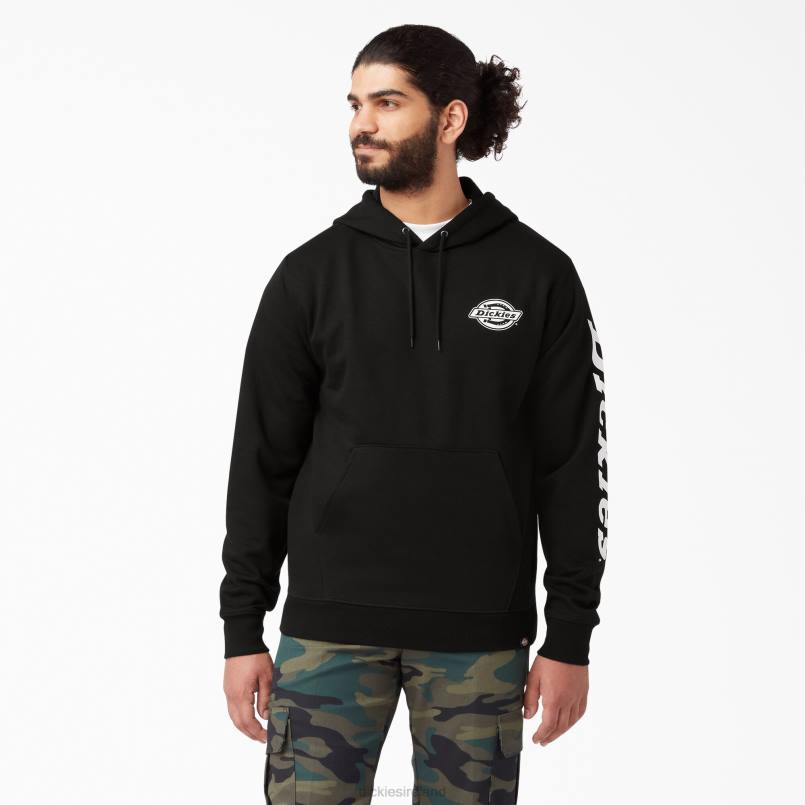 Dickies Men Logo Sleeve Fleece Hoodie Black (BK) N80J1147 Apparel
