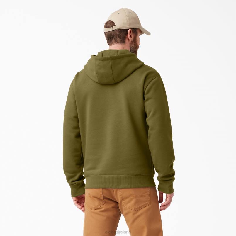 Dickies Men Water Repellent Logo Sleeve Hoodie Green Moss (G2M) N80J1037 Apparel