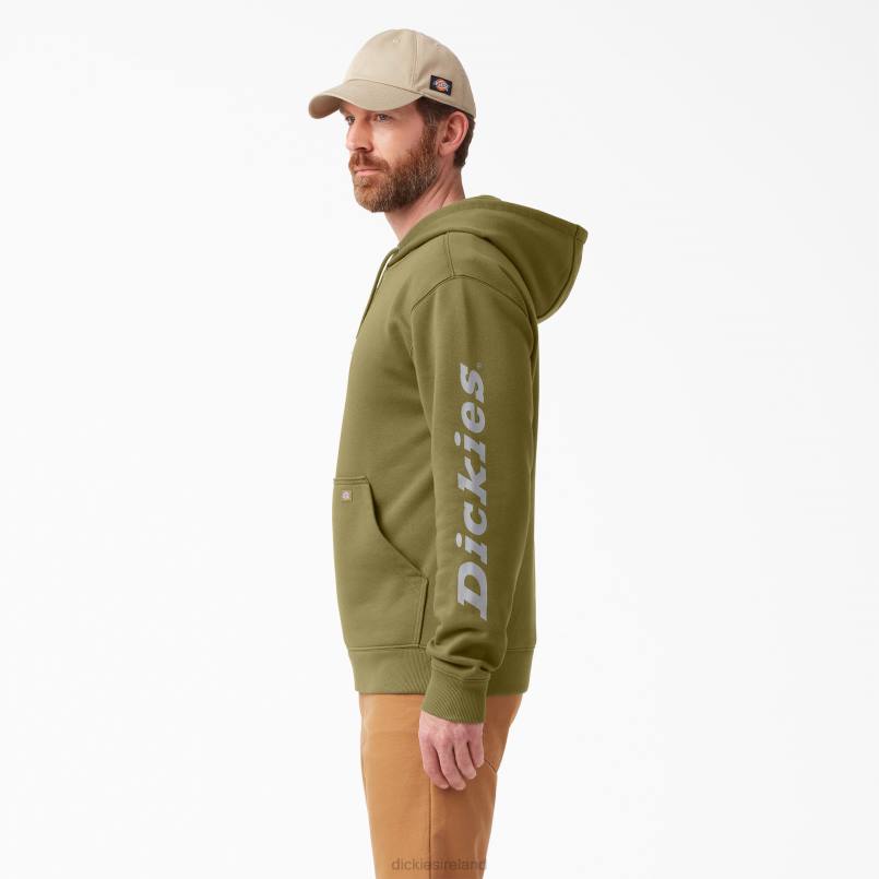 Dickies Men Water Repellent Logo Sleeve Hoodie Green Moss (G2M) N80J1037 Apparel