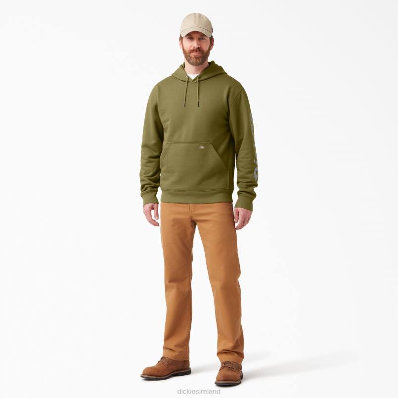 Dickies Men Water Repellent Logo Sleeve Hoodie Green Moss (G2M) N80J1037 Apparel