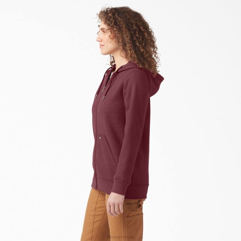Dickies Women Heavyweight Full-Zip Fleece Hoodie Burgundy Heather (BYH) N80J2285 Apparel