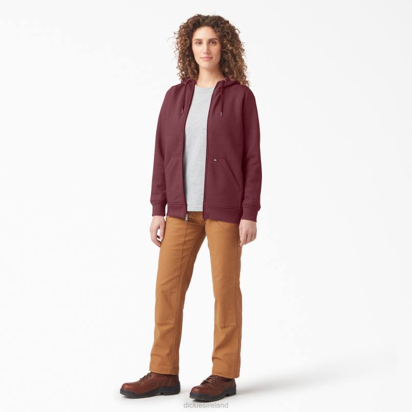 Dickies Women Heavyweight Full-Zip Fleece Hoodie Burgundy Heather (BYH) N80J2285 Apparel