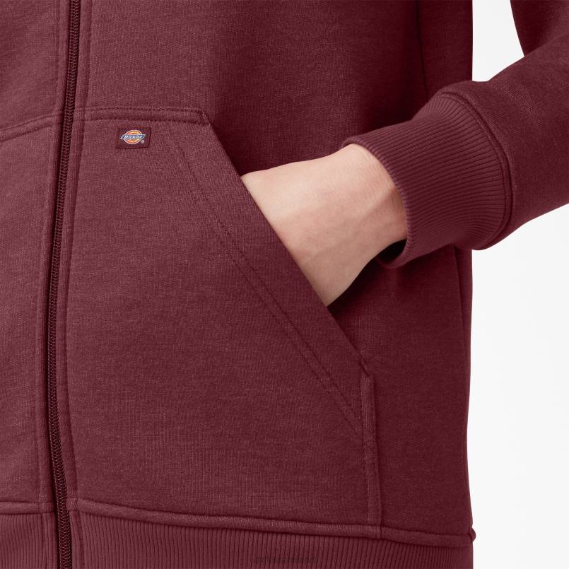 Dickies Women Heavyweight Full-Zip Fleece Hoodie Burgundy Heather (BYH) N80J2285 Apparel