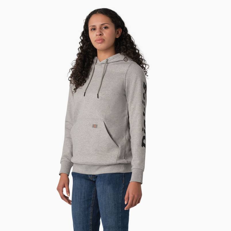 Dickies Women Heavyweight Logo Sleeve Pullover Heather Gray (HG) N80J2306 Apparel