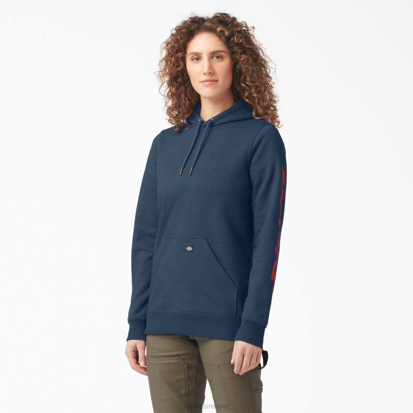 Dickies Women Heavyweight Logo Sleeve Pullover Heather Navy (NVH) N80J2310 Apparel