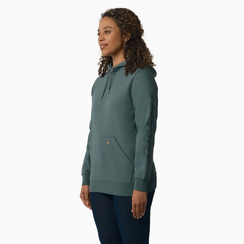 Dickies Women Heavyweight Logo Sleeve Pullover Lincoln Green (LN) N80J2309 Apparel