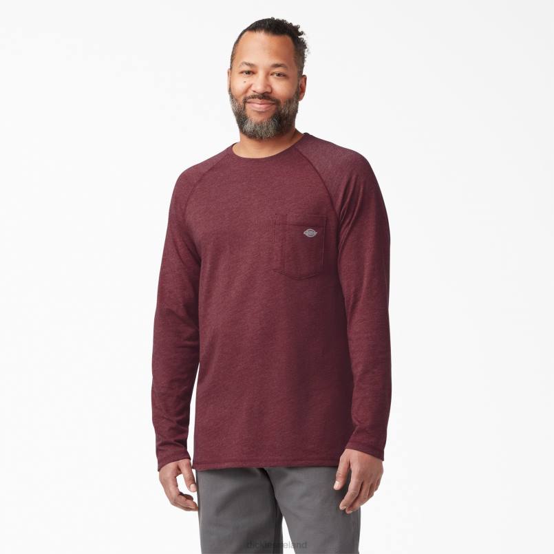 Dickies Men Cooling Long Sleeve T-Shirt Burgundy Heather (BYH) N80J617 Apparel