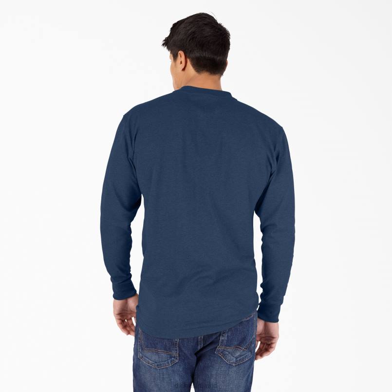 Dickies Men Long Sleeve Heathered Heavyweight Henley T-Shirt Dark Navy Heather (DNH) N80J775 Apparel