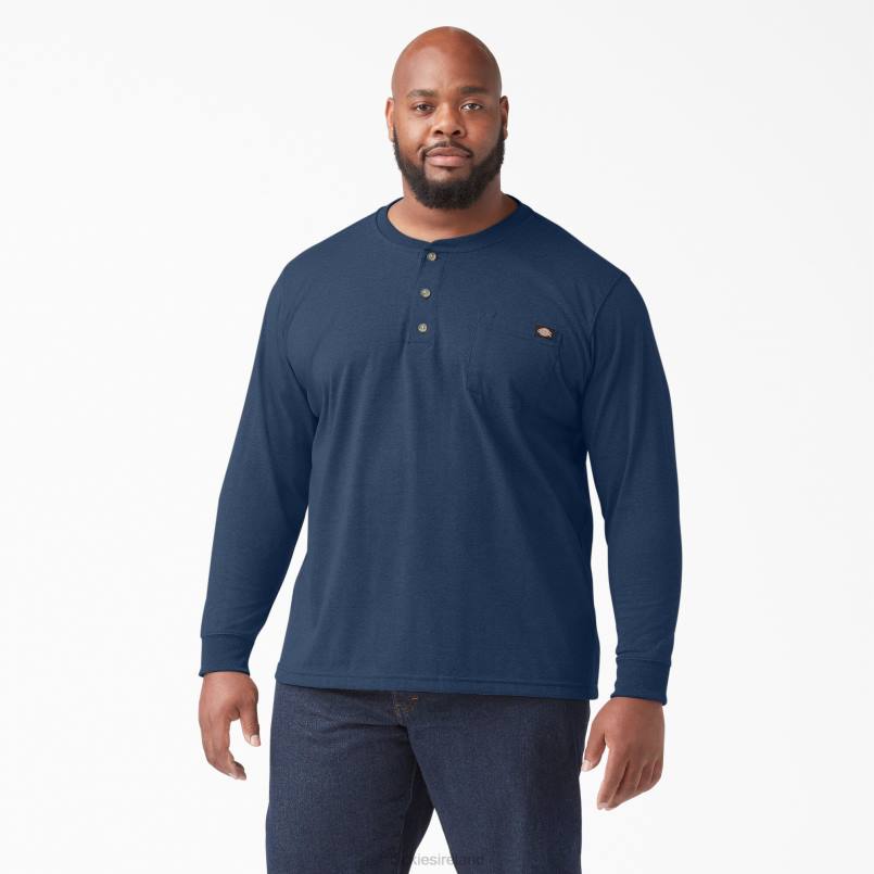 Dickies Men Long Sleeve Heathered Heavyweight Henley T-Shirt Dark Navy Heather (DNH) N80J775 Apparel