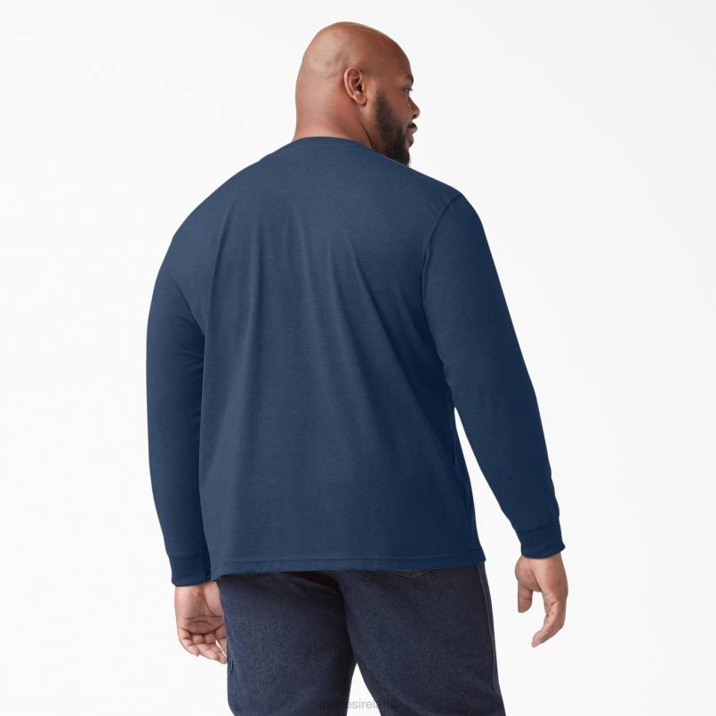 Dickies Men Long Sleeve Heathered Heavyweight Henley T-Shirt Dark Navy Heather (DNH) N80J775 Apparel