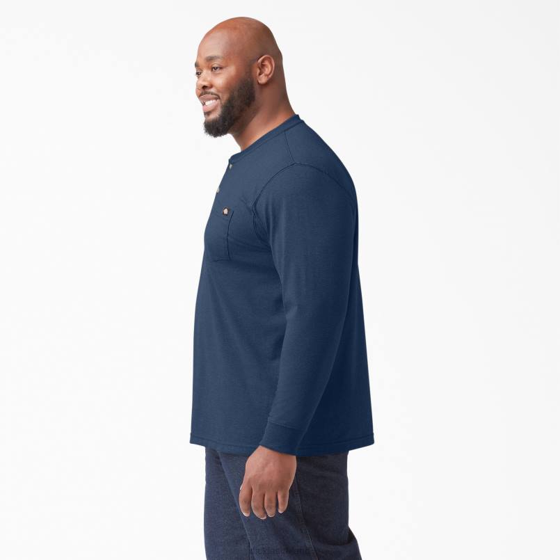 Dickies Men Long Sleeve Heathered Heavyweight Henley T-Shirt Dark Navy Heather (DNH) N80J775 Apparel