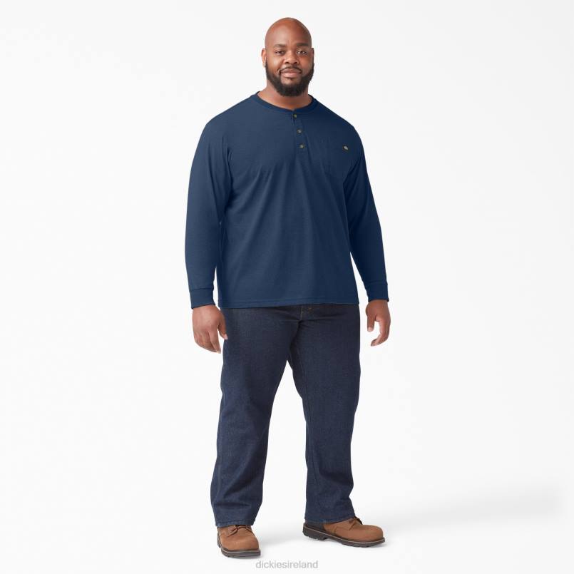Dickies Men Long Sleeve Heathered Heavyweight Henley T-Shirt Dark Navy Heather (DNH) N80J775 Apparel