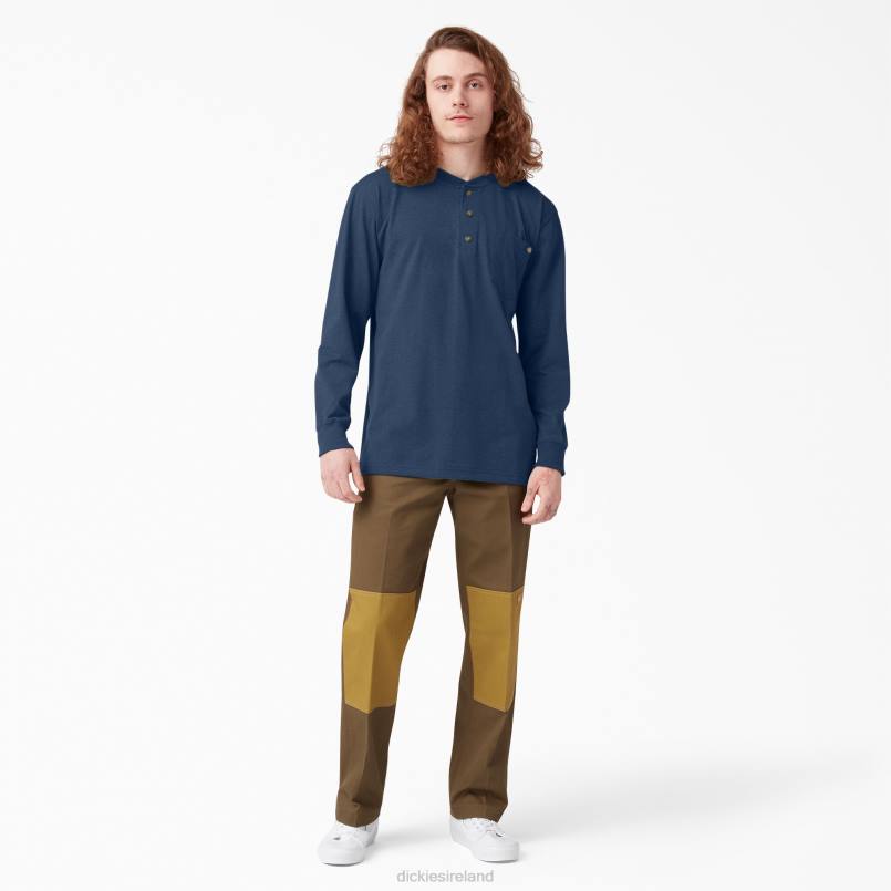 Dickies Men Long Sleeve Heathered Heavyweight Henley T-Shirt Dark Navy Heather (DNH) N80J775 Apparel