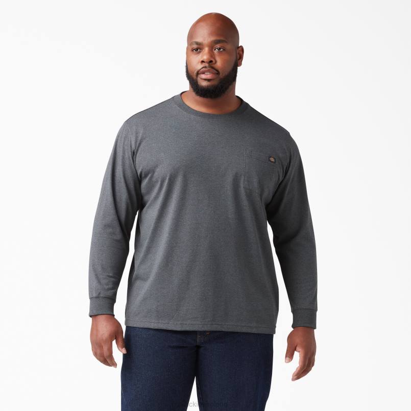 Dickies Men Long Sleeve Heathered Heavyweight T-Shirt Charcoal Gray Heather (CGH) N80J717 Apparel