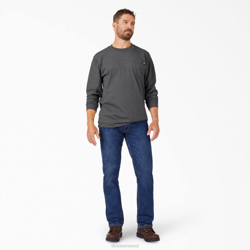 Dickies Men Long Sleeve Heathered Heavyweight T-Shirt Charcoal Gray Heather (CGH) N80J717 Apparel