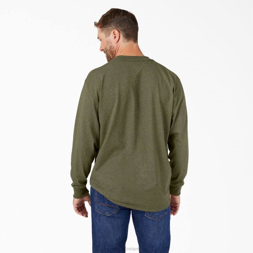 Dickies Men Long Sleeve Heathered Heavyweight T-Shirt Military Green Heather (MLD) N80J719 Apparel