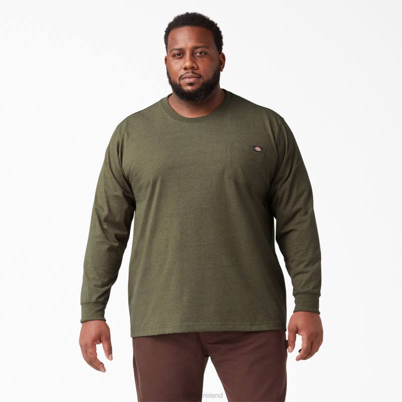 Dickies Men Long Sleeve Heathered Heavyweight T-Shirt Military Green Heather (MLD) N80J719 Apparel