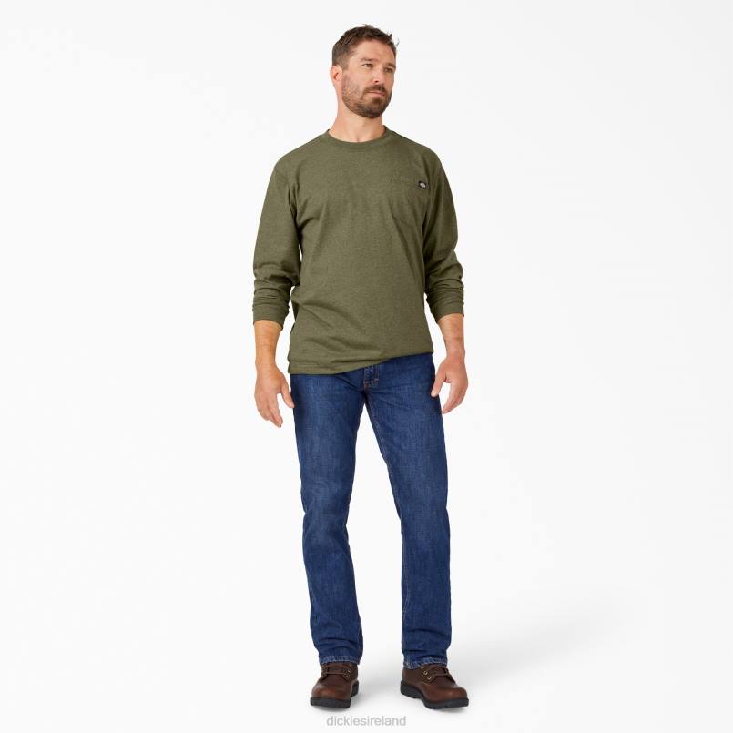 Dickies Men Long Sleeve Heathered Heavyweight T-Shirt Military Green Heather (MLD) N80J719 Apparel