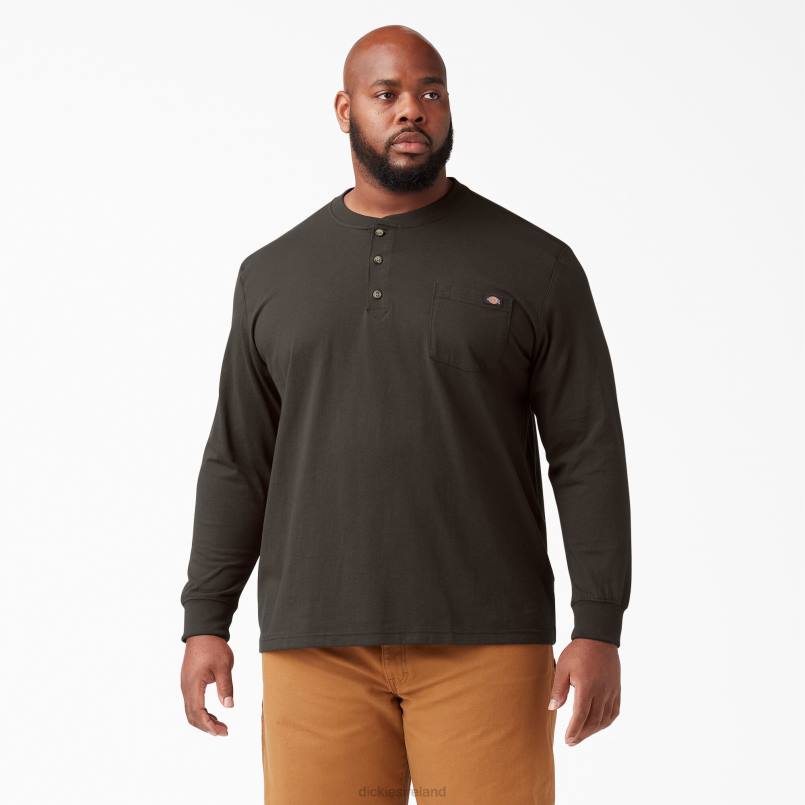 Dickies Men Long Sleeve Heavyweight Henley T-Shirt Chocolate Brown (CB) N80J694 Apparel