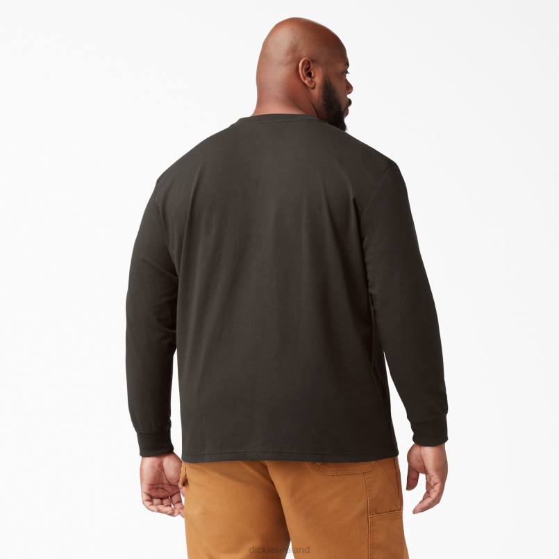 Dickies Men Long Sleeve Heavyweight Henley T-Shirt Chocolate Brown (CB) N80J694 Apparel