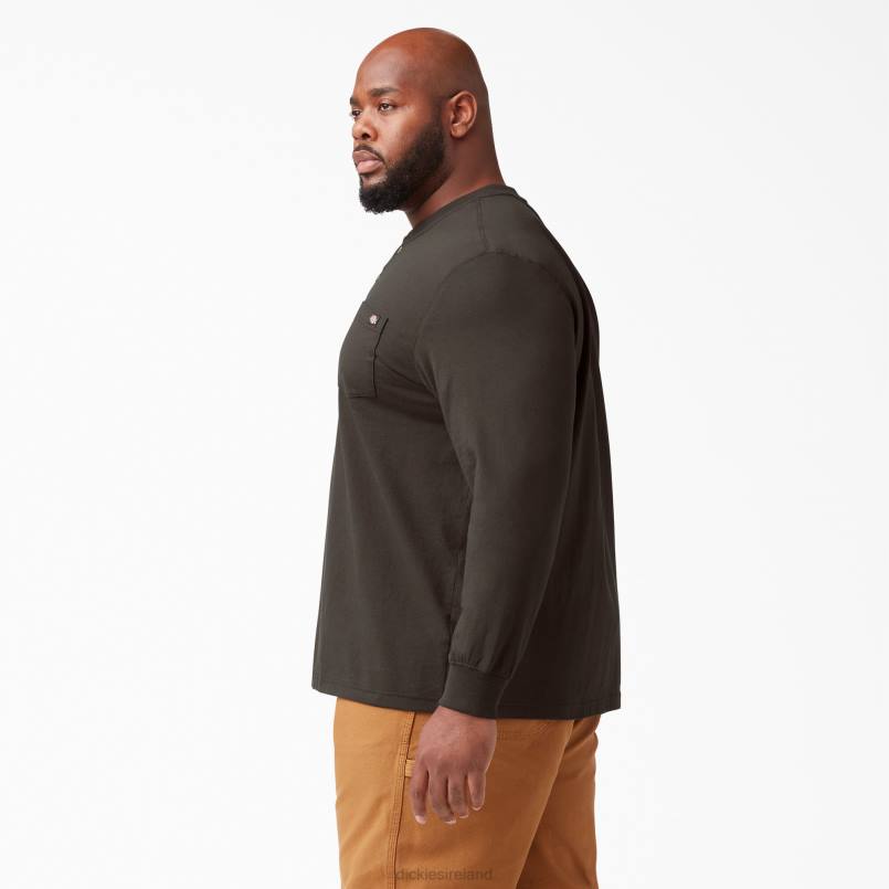 Dickies Men Long Sleeve Heavyweight Henley T-Shirt Chocolate Brown (CB) N80J694 Apparel