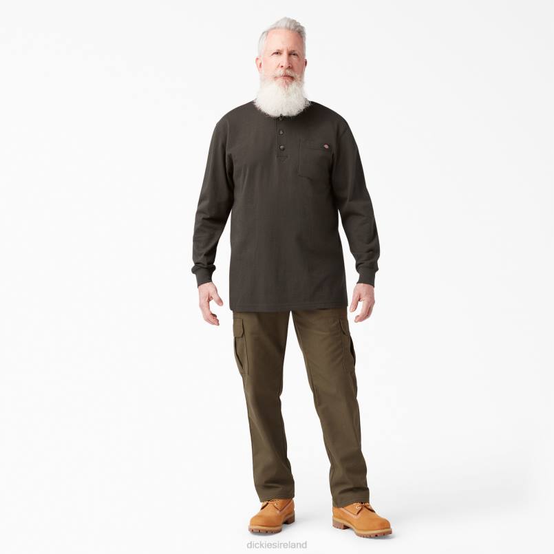 Dickies Men Long Sleeve Heavyweight Henley T-Shirt Chocolate Brown (CB) N80J694 Apparel