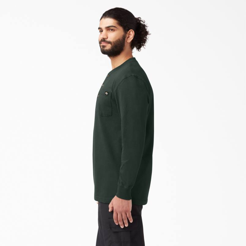 Dickies Men Long Sleeve Heavyweight Henley T-Shirt Hunter Green (GH) N80J697 Apparel