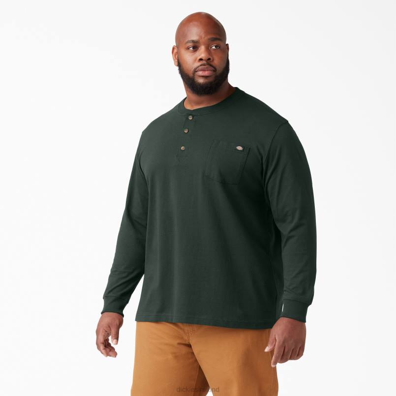 Dickies Men Long Sleeve Heavyweight Henley T-Shirt Hunter Green (GH) N80J697 Apparel