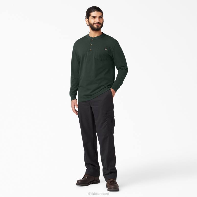 Dickies Men Long Sleeve Heavyweight Henley T-Shirt Hunter Green (GH) N80J697 Apparel