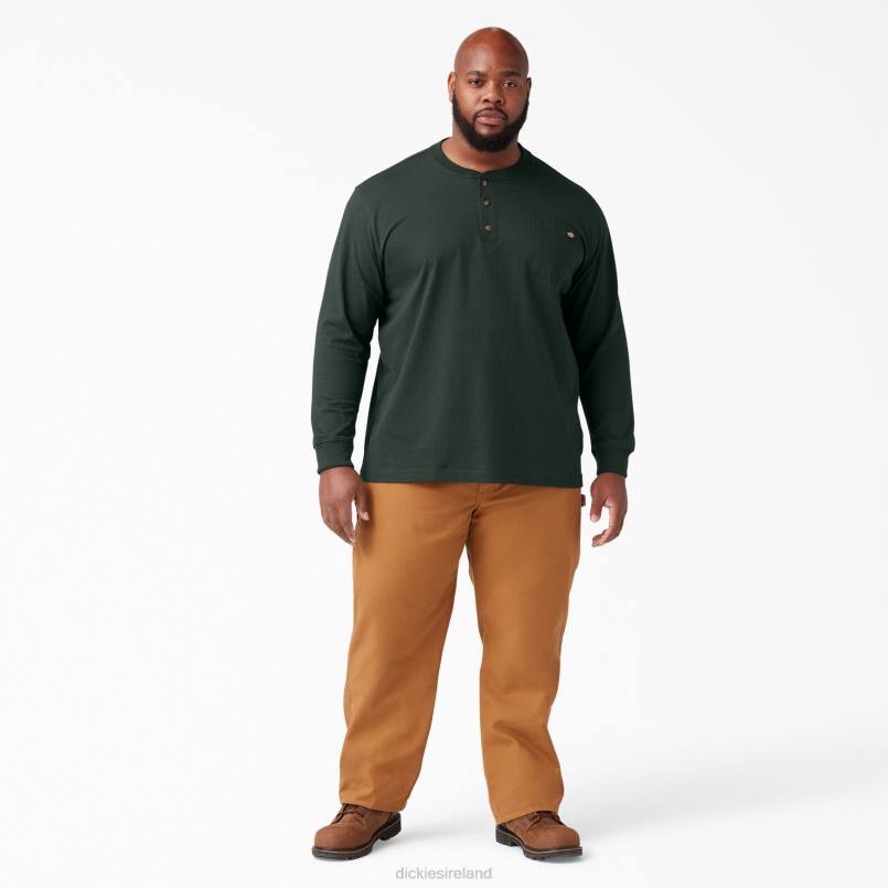 Dickies Men Long Sleeve Heavyweight Henley T-Shirt Hunter Green (GH) N80J697 Apparel