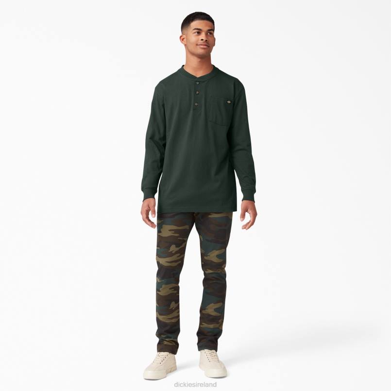 Dickies Men Long Sleeve Heavyweight Henley T-Shirt Hunter Green (GH) N80J697 Apparel