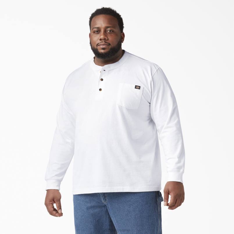 Dickies Men Long Sleeve Heavyweight Henley T-Shirt White (WH) N80J700 Apparel