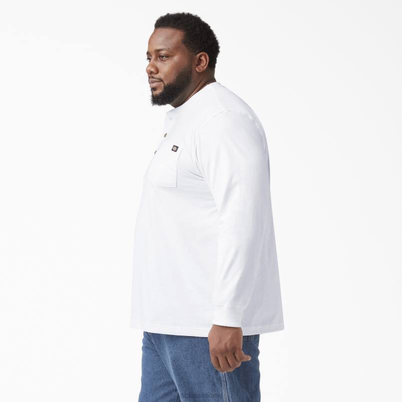 Dickies Men Long Sleeve Heavyweight Henley T-Shirt White (WH) N80J700 Apparel