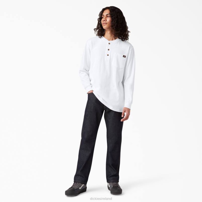 Dickies Men Long Sleeve Heavyweight Henley T-Shirt White (WH) N80J700 Apparel