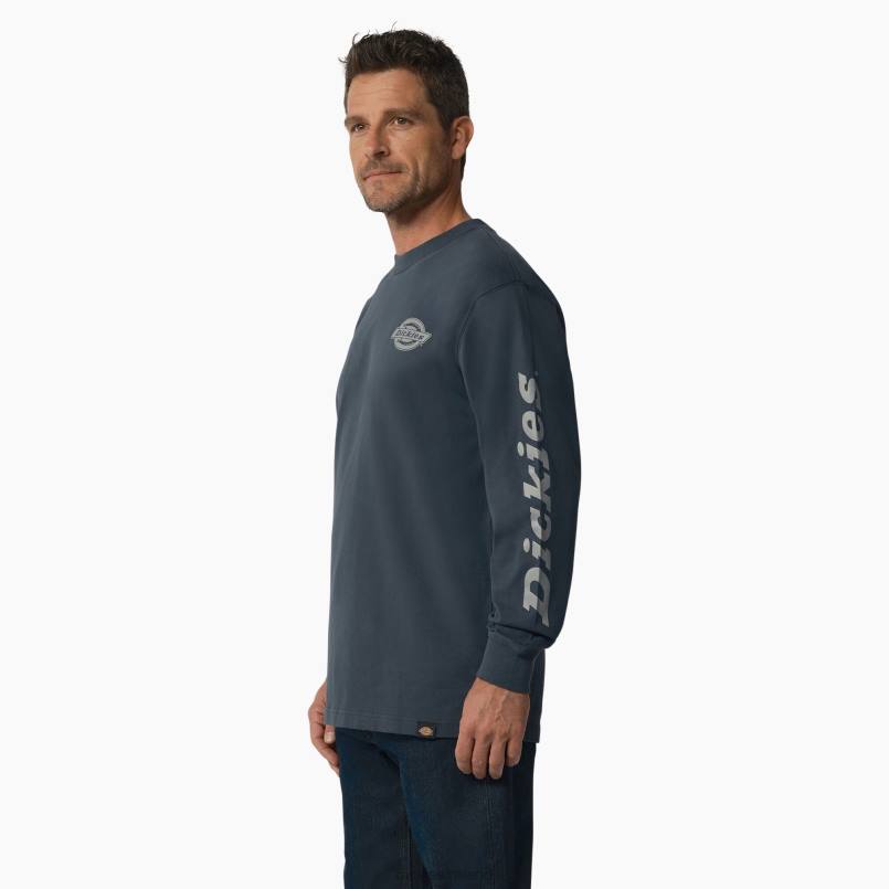 Dickies Men Long Sleeve Heavyweight Logo T-Shirt Airforce Blue (AF) N80J867 Apparel