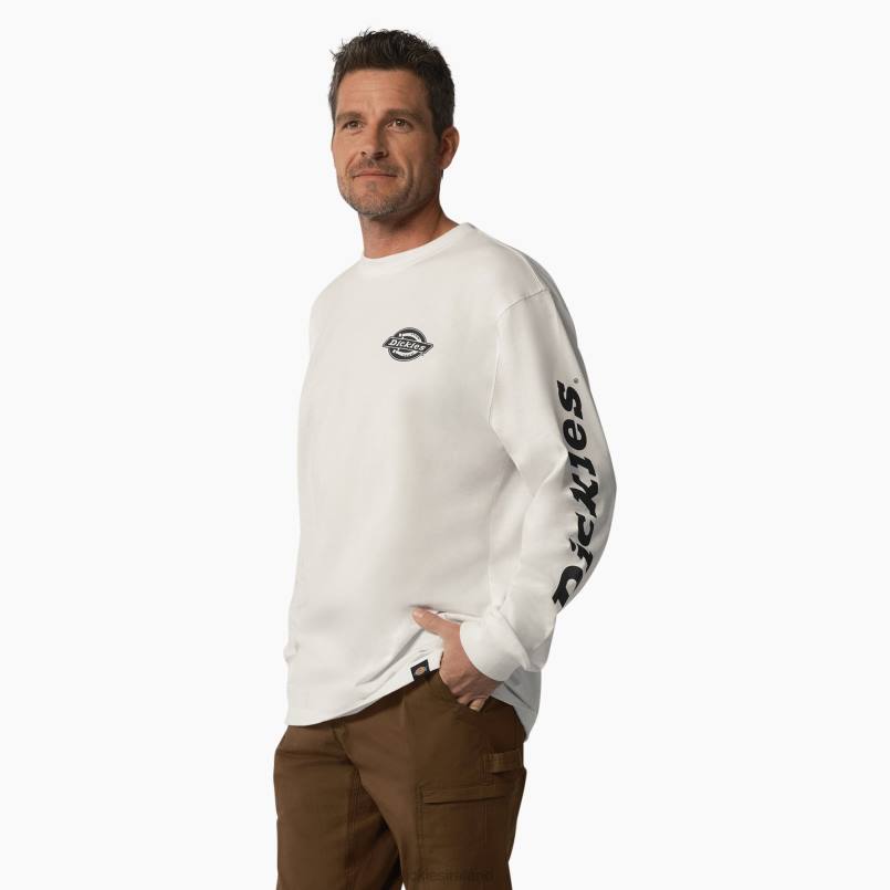 Dickies Men Long Sleeve Heavyweight Logo T-Shirt White (WH) N80J872 Apparel