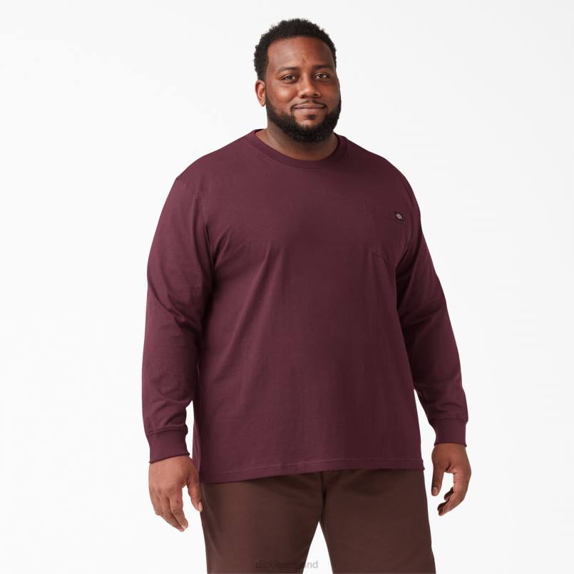 Dickies Men Long Sleeve Heavyweight T-Shirt Burgundy (BY) N80J602 Apparel